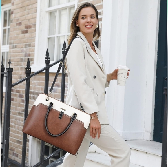 CLUCI Leather Briefcase for Women 15.6 Inch Laptop Business Vintage Slim Ladies - Picture 1 of 11